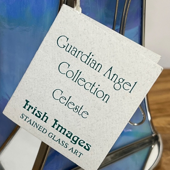 Stained Glass Angel Tea Light Votive Candle Holder Blue 6” Irish Images 3D NEW - Picture 12 of 15